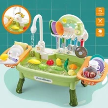 1 Set Fregadero Para Lavar Platos Simulado Para Niñas Con Circuito De Agua, Fregadero De Cocina Para Juegos De Simulación, Adecuado Para Uso Diario - Verde - Ver 2