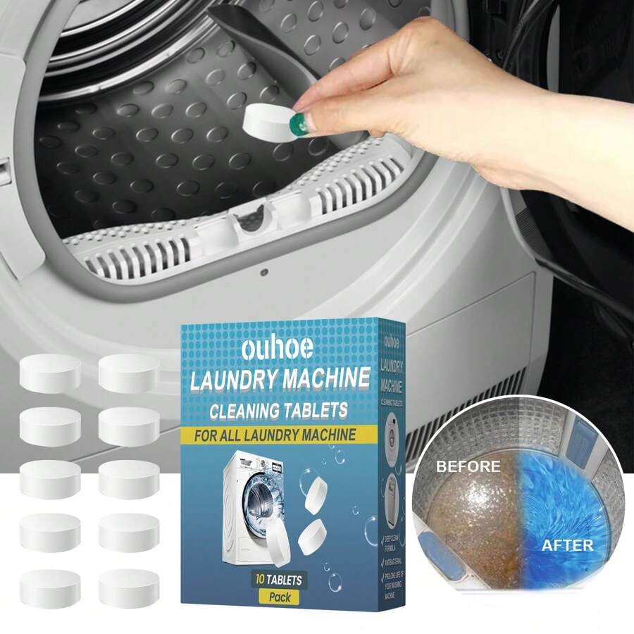 Ouhoe洗衣機清潔片清除異味和污垢,適用於全自動脈衝式滾筒洗衣機清洗槽 - 藍白色 - 查看 1