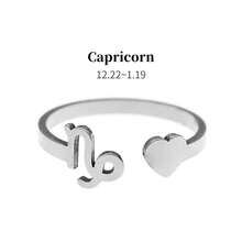 1pc Stainless Steel Zodiac Sign Open Ring For Women, Wedding Guest Favors, Delicate Ring - Silver - View 5