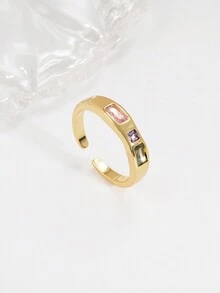 1個女款華麗的銅質圓形設計,配有彩色立體閃鑽裝飾的開口戒指,適合約會和聚會,是一個絕佳的禮物選擇。 - 彩色 - 查看 5