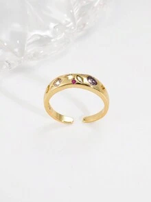 1個女款華麗的銅質圓形設計,配有彩色立體閃鑽裝飾的開口戒指,適合約會和聚會,是一個絕佳的禮物選擇。 - 彩色 - 查看 2