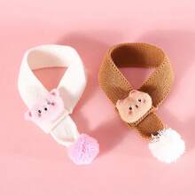 1入組情人節寵物貓圍巾,針織卡通熊刺繡頸暖保暖毛線領扣球寵物裝飾 - 棕色 - 查看 6