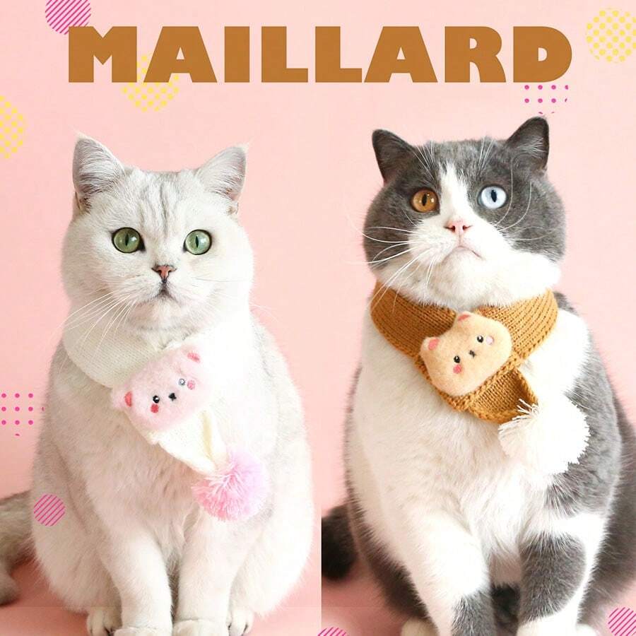 1入組情人節寵物貓圍巾,針織卡通熊刺繡頸暖保暖毛線領扣球寵物裝飾 - 棕色 - 查看 1