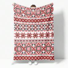 1pc Christmas Element Pattern Retro Style Polyester Rectangular Printed Detail Warm Blanket, Suitable For Christmas Home Use - Red - View 5