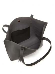 2022年新款實色流蘇袋與袋子,大容量肩包＆手提袋,歐美時尚購物袋 - 灰色 - 查看 3