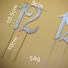 Cake Insert Birthday Accessories Cake Decorations Birthday Party 12 Years Old Rhinestone Cake Insert (12 Silver) - Silver - View 5