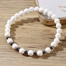 1入組岩石白色火山石多重迷你赫瑪石珠串手鐲,2024時尚男士少年珠寶 - 彩色 - 查看 5