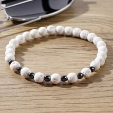 1入組岩石白色火山石多重迷你赫瑪石珠串手鐲,2024時尚男士少年珠寶 - 彩色 - 查看 3