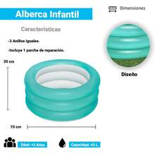 Bañera Hinchable Infantil Alberca Inflable Diseño Circular Aros De Hinchables Para Bebé - Agua verde azul - Ver 2