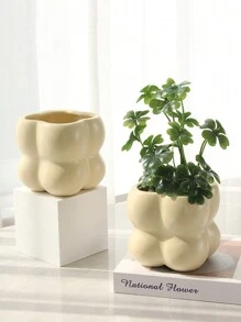 1入組現代創意球型陶瓷花盆,室內收納家居裝飾 - 米色 - 查看 1