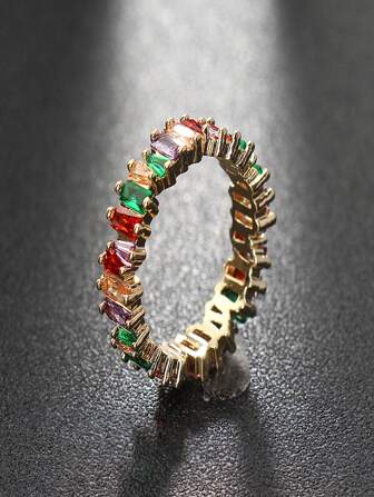 經典長方形方晶鋯石女奢華 18k 鍍金婚禮派對珠寶訂婚戒指