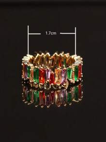 經典長方形方晶鋯石女奢華 18k 鍍金婚禮派對珠寶訂婚戒指 - 彩色 - 查看 4