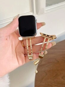 1pc Rhinestone Link Bracelet Watch Band Compatible With 38/40/41/42/44/45/49mm Apple Watch Series Ultra/Se/8/7/6/5/4/3/2/1 - Gold - View 2