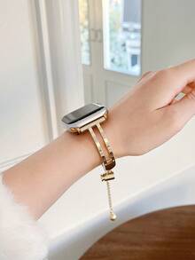 1pc Rhinestone Link Bracelet Watch Band Compatible With 38/40/41/42/44/45/49mm Apple Watch Series Ultra/Se/8/7/6/5/4/3/2/1 - Gold - View 4