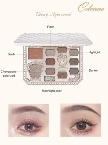 COLORROSE 浮雕彩妆盘，哑光闪光粉眼影盘，显色度高，持久亮泽闪光眼影，丝滑，轻盈，顺滑，带镜面，荧光笔轮廓腮红粉一体式彩妆盘 - 1089 烏木沉香 - 查看 3