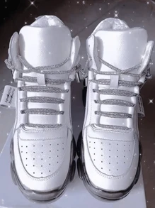 Personalized Rhinestone Chain Shoelaces For Women's Sneakers, Basketball Shoes, Skateboarding Shoes, Chunky Sneakers, Versatile Student Decoration, Upgraded Non-Sticky And Non-Falling Diamonds - Silver - View 2