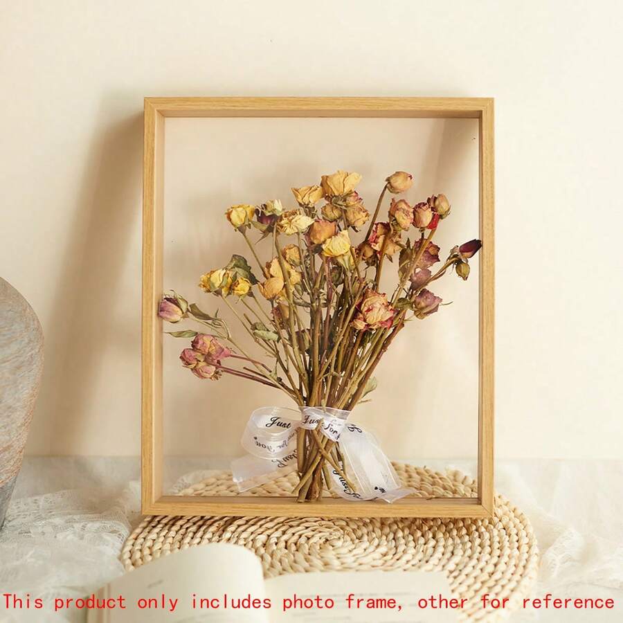 1入組透明木質和乾花側面展示盒框架 - 原木顏色 - 查看 1