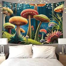 1pc Mushroom Printed Polyester Tapestry For Living Room, Bedroom, Office, Home Decor, Party Decoration, Free Installation Kit Included - Multicolor - View 4
