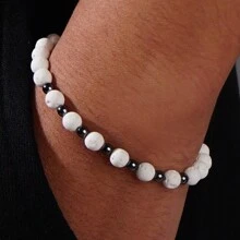 1入組岩石白色火山石多重迷你赫瑪石珠串手鐲,2024時尚男士少年珠寶 - 彩色 - 查看 7