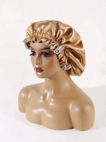 1pc Ladies' Smooth Double-Sided Satin Hat With Elastic & Ear Bumps For Sleep, Leisure And Breathability. It Can Be Worn On Both Sides For Hair Care - Multicolor - View 6