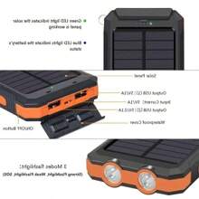 1 件太阳能指南针移动电源，10000mah，防水，双灯，大容量，适用于移动设备，户外太阳能灯 - 橘色 - 查看 5