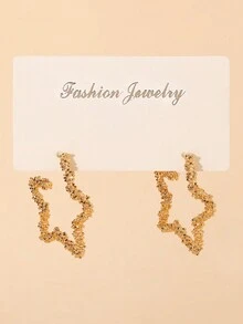 1 对欧美风格简约时尚纹理合金五角星形度假耳环女士 - 金黃色 - 查看 2