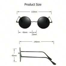 1pc Retro Round Metal Frame Fashion Glasses, Unisex Personalized Prince Mirror - Black - View 5