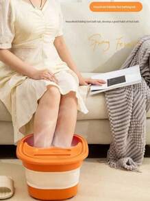 可摺疊足浴按摩桶洗衣盆家用桶便攜式泡腳浴桶家庭桑拿修腳浴缸 - 橘色 - 查看 2