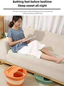 可摺疊足浴按摩桶洗衣盆家用桶便攜式泡腳浴桶家庭桑拿修腳浴缸 - 橘色 - 查看 7
