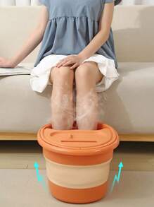 可摺疊足浴按摩桶洗衣盆家用桶便攜式泡腳浴桶家庭桑拿修腳浴缸 - 橘色 - 查看 8
