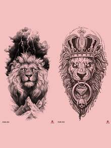 2 件裝成人黑獅臨時紋身貼紙,防水,易於清潔,適合手臂、腿部和其他身體部位 - 黑色 - 查看 3