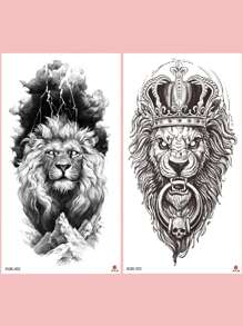2 件裝成人黑獅臨時紋身貼紙,防水,易於清潔,適合手臂、腿部和其他身體部位 - 黑色 - 查看 2