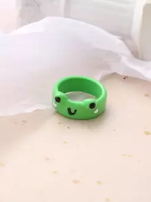 1入青蛙樹脂戒指可愛的動物丙烯酸戒指套裝有趣的厚實指甲扣環少女的友誼禮物 (不含盒子) - 綠色 - 查看 2