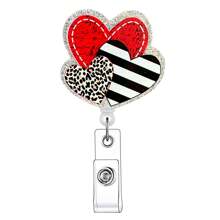 1個情人節主題可伸縮徽章卡,姓名卡片夾配id夾,適用於護士、醫生、學生、志願者或員工,可作為情人節禮物贈送 - 粉色 - 查看 1