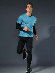 4 cái/bộ Nam Nhanh khô Khỏe mạnh Quần áo Bộ , Bao gồm Nén Áo sơ mi , Quần short , Quần , Và Không tay Áo vest , Thích hợp Đối với Phòng thể dục ,  chạy , Bóng rổ Tập huấn Quần áo tập thể hình Nam , Điền kinh Bộ đồ , Bộ đồ thể thao - Xanh và trắng - Xem 4