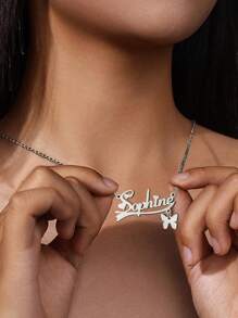 1pc Stainless Steel Personalized Custom Name Necklace For Women Her Mom Sisters Girls Christmas Mother's Day Butterfly 1-12 Character Number For Customized Titanium Steel Necklace Valentine's Day, Birthday, Anniversary Graduation High-End Gifts