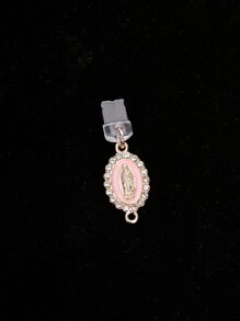 1pc DIY Pink Rhinestone Virgin Mary Pendant, Phone Dust Plug Compatible With IPhone/Type C/Android/Charging Port Plug - Pink - View 11