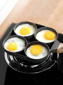 1pc Black Four-Holes Maifan Stone Egg Frying Pan, Creative And Simple Home Kitchen Breakfast Egg Burger Multi-Function Flat Bottom Pan - Black - View 3