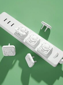 10入組(5入3針 & 5入2針)輸電插座蓋,可愛熊形設計,為兒童電氣安全保駕護航 - 白色 - 查看 2