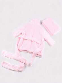 0-1M Newborn Photography Bathrobe - White/Pink/Beige/Light Pink, 3pcs Set: Bathrobe + Towel + Belt, Photoshoots Outfit For Baby Photography Baby Shower Easter Gift Things For Girls/Boys - Pink - View 3
