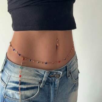 1pc Rose Gold/Silver/Golden Sexy Random Color Glass Pearl Body Chain, Party Wear, Birthday, Anniversary Decoration