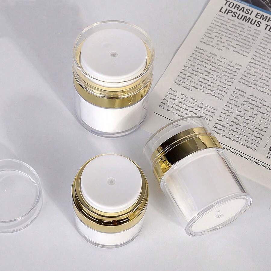 1pc Press-Type Vacuum Cream Container Full Coverage Lotion Bottle, Portable Cosmetic Sub-Bottle For Travel - Gold - View 1