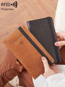 MIYIN Minimalist PU Leather RFID Blocking Passport Cover Travel Card Holder Wallet Multifunctional Passport Wallet With Card Slot,Airplane & Letter Pattern Passport Case,For Travel, Flight,Go Abroad,Travel Accessories,For Men And Women,Brown - Brown - View 12