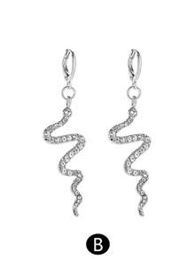 1個創意蛇紋設計,釘鑲鑽石吊墜耳環,簡單獨特的波浪形耳勾,適用於女性 - 彩色 - 查看 3