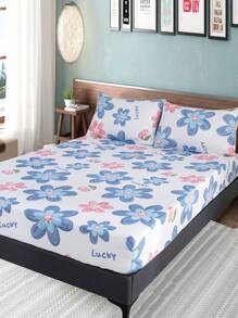 4 Piezas Juego De Cama De Tamaño Queen En Una Bolsa, Con Forro, Fundas y Sábana, Cama De Lujo En Una Bolsa Para Todas Las Estaciones Para Dormitorio. - Blanco/Flores Azules - Ver 2