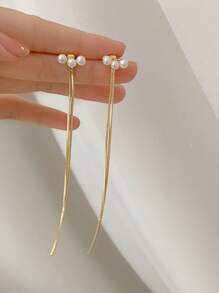 topshiny 韓國1對仿珍珠長流蘇轉換式耳環,獨特優雅設計,適用於女性的體面時尚配飾 - 金黃色 - 查看 5