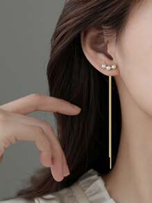topshiny 韓國1對仿珍珠長流蘇轉換式耳環,獨特優雅設計,適用於女性的體面時尚配飾 - 金黃色 - 查看 1