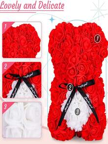 1 件约 25 厘米人造玫瑰心形抱抱熊适用于主题生日婚礼情人节派对装饰（泰迪熊） - 紅色抱白心 - 查看 7