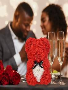 1 件约 25 厘米人造玫瑰心形抱抱熊适用于主题生日婚礼情人节派对装饰（泰迪熊） - 紅色抱白心 - 查看 5