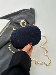 时尚简约奢华多功能聚会约会晚宴包，质地优质，暗纹单肩包 - 藍色 - 查看 7